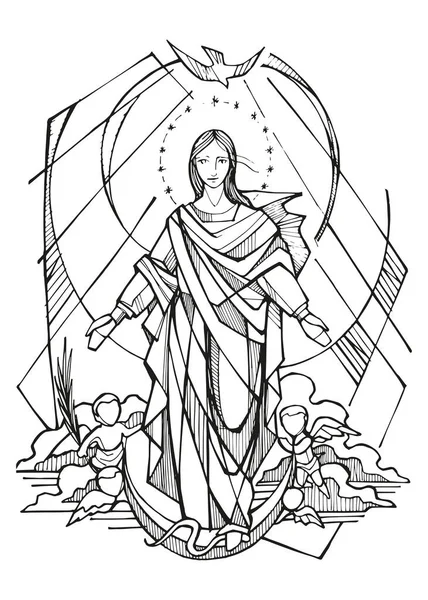 Векторная Иллюстрация Рисунок Непорочного Зачатия Марии — стоковый вектор