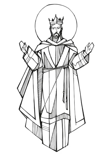 Hand Drawn Vector Illustration Drawing Christ King — Stock Vector