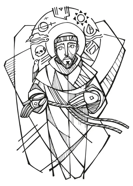 Handritad Vektor Illustration Eller Ritning Saint Francis Assisi — Stock vektor