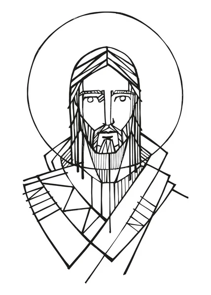 Handgezeichnete Vektorillustration Oder Zeichnung Von Christ Fac — Stockvektor