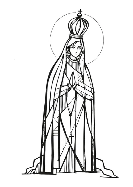 Handgezeichnete Vektorillustration Oder Zeichnung Der Jungfrau Von Fatima — Stockvektor