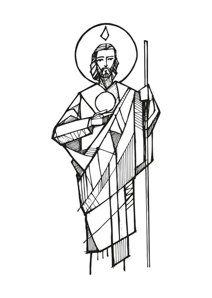 Ilustración Vectorial Dibujada Mano Dibujo San Judas Taddeu — Vector de stock