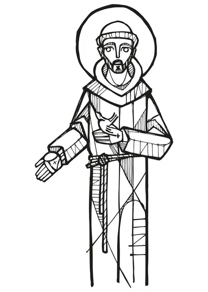 Handritad Vektor Illustration Eller Ritning Saint Francis Assis — Stock vektor