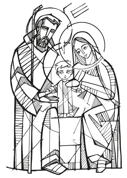 Векторная Иллюстрация Рисование Святого Семейства Вручную — стоковый вектор