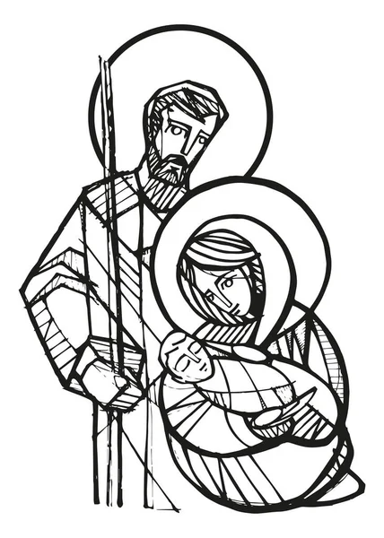 Ilustração Vetorial Desenhada Mão Desenho Sagrada Família — Vetor de Stock