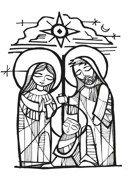 Ilustração Vetorial Desenhada Mão Desenho Sagrada Família — Vetor de Stock