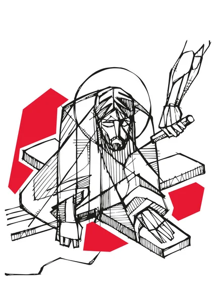 Illustration Vectorielle Dessinée Main Dessin Jésus Tombant Pour Deuxième Fois — Image vectorielle