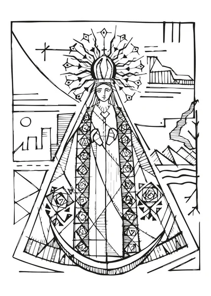 Illustrazione Vettoriale Disegnata Mano Disegno Virgen Del Robl — Vettoriale Stock