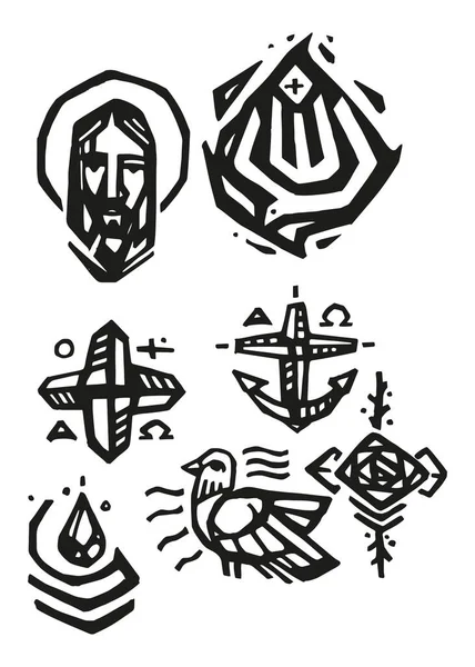 手描きベクトルイラストやキリスト教のシンボルの描画 — ストックベクタ