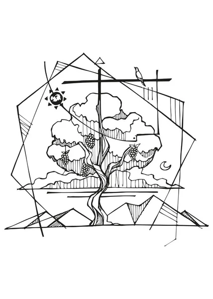 Векторная Иллюстрация Рисование Виноградной Лозы Ветви Вручную — стоковый вектор