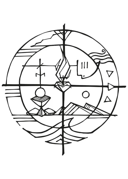 Ручной Рисунок Векторной Иллюстрации Рисунок Символа Святой Дух Возрождается — стоковый вектор