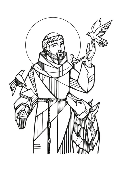 Ręcznie Rysowany Wektor Ilustracja Lub Rysunek Świętego Franciszka Asyżu — Wektor stockowy