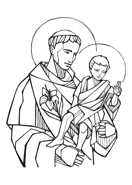 Ręcznie Rysowany Wektor Ilustracji Lub Rysunek Świętego Antoniego Padwy — Wektor stockowy