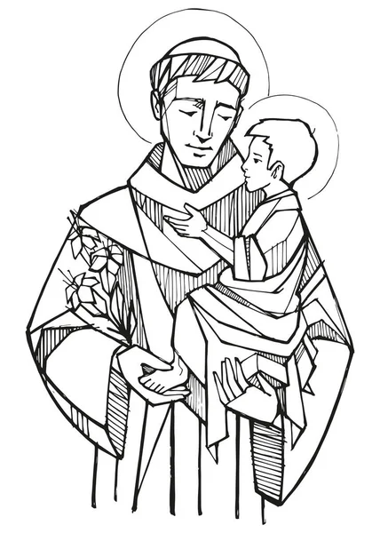 Намальований Вручну Векторний Малюнок Святого Антонія Паду — стоковий вектор