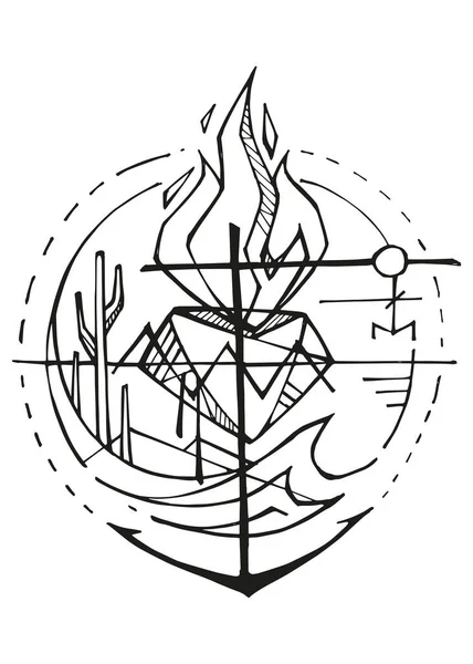 Ilustração Vetorial Desenhada Mão Desenho Símbolo Sagrado Coração — Vetor de Stock