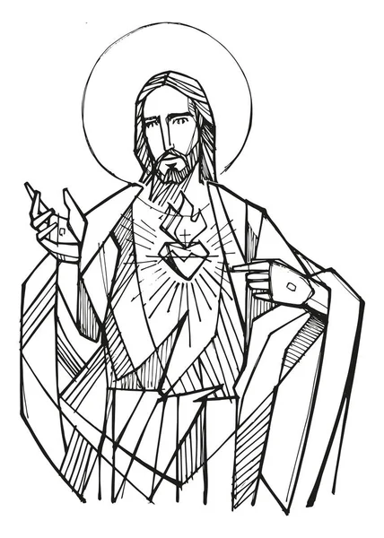 耶稣的手绘插图或图画 — 图库矢量图片