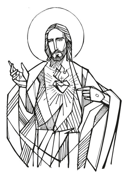 Hand drawn illustration or drawing of in Jesus