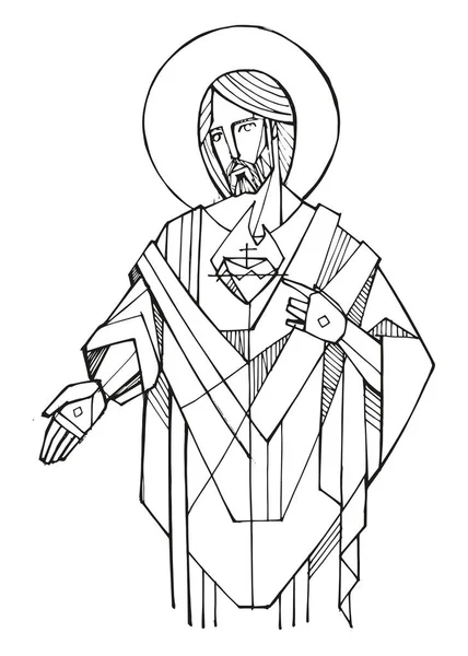 Ręcznie Rysowane Wektor Ilustracja Lub Rysunek Świętego Serca Jezusie — Wektor stockowy