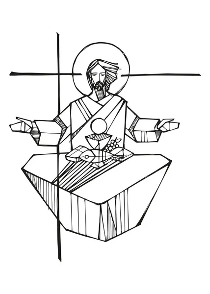 Ręcznie Rysowany Wektor Ilustracji Lub Rysunek Eucharystii Jezusa — Wektor stockowy