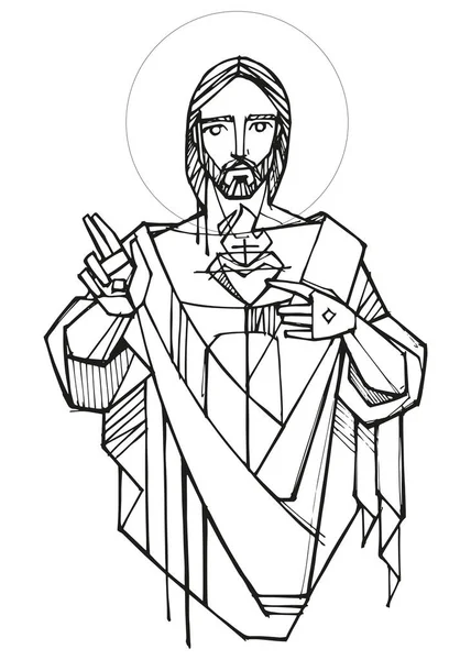 Illustration Vectorielle Dessinée Main Dessin Jésus — Image vectorielle