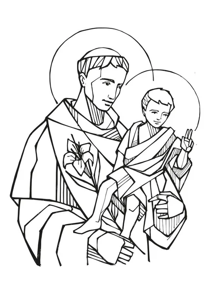 Handgezeichnete Vektorillustration Oder Zeichnung Des Heiligen Antonius Von Padua — Stockvektor