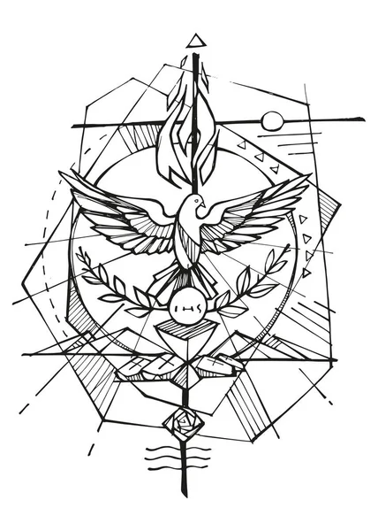 Illustrazione Vettoriale Disegnata Mano Disegno Simbolo Spirito Santo Ravviva — Vettoriale Stock