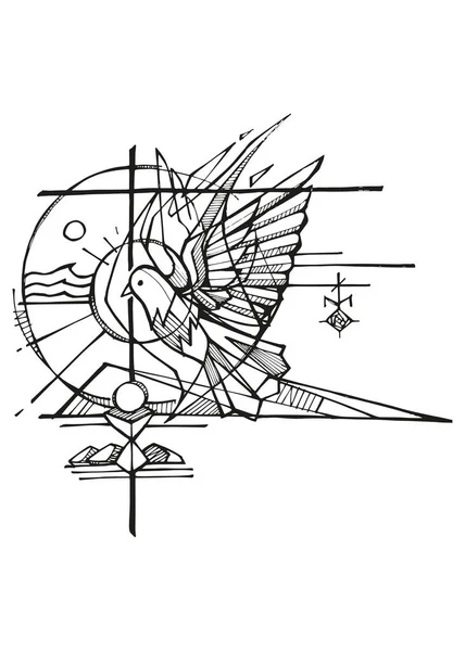 Handgezeichnete Vektorillustration Oder Zeichnung Des Symbols Heiliger Geist Lebt Wieder — Stockvektor