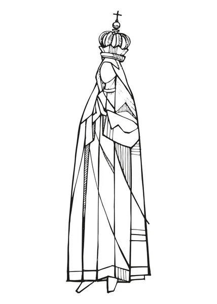 Illustrazione Vettoriale Disegnata Mano Disegno Della Vergine Fatima — Vettoriale Stock