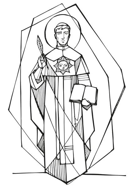 Illustration Vectorielle Dessinée Main Dessin Saint Thomas Aquin — Image vectorielle