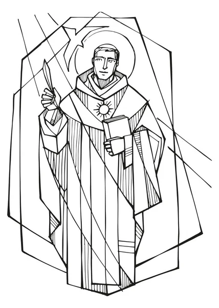 Handritad Vektor Illustration Eller Ritning Thomas Aquinas — Stock vektor