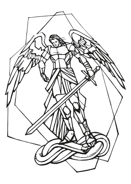Hand Drawn Vector Illustration Drawing Saint Michael — Stock Vector