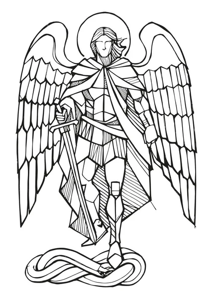 Hand Drawn Vector Illustration Drawing Saint Michael — Stock Vector