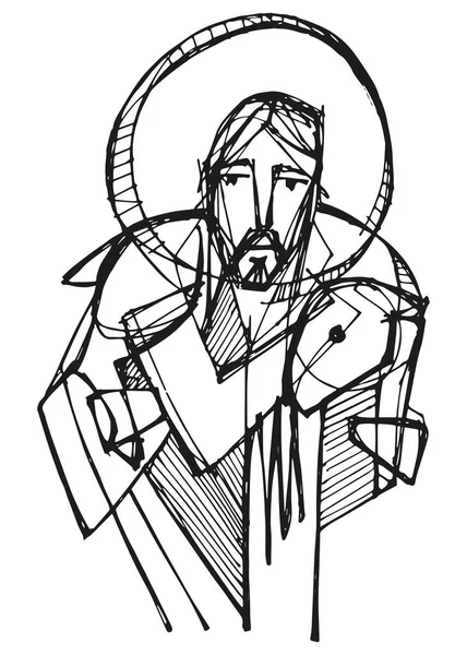 Hand Drawn Vector Illustration Drawing Christ Good Shepherd — Stock Vector