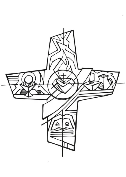 Handgetekende Vectorillustratie Tekening Van Een Diaconaal Kruis — Stockvector