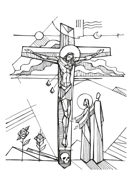 Nın Çarmıha Gerilmesinin Çizimi Vektör Çizimi — Stok Vektör