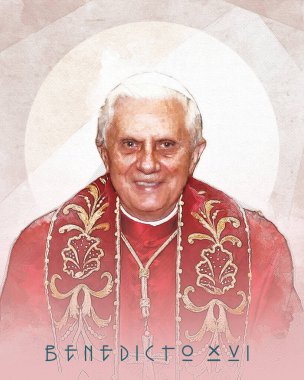 Benedict XVI 'nin el çizimi vektör çizimi veya çizimi