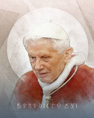Benedict XVI 'nin el çizimi vektör çizimi veya çizimi