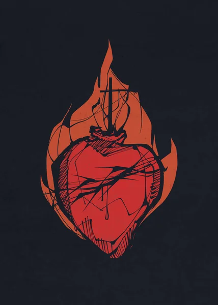 Handritad Vektor Illustration Eller Ritning Det Heliga Hjärtat — Stockfoto