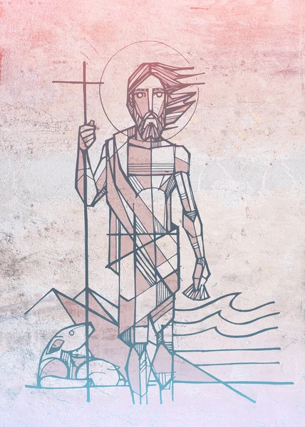 Ilustrație Desenată Manual Sau Desen Sfântului Ioan Botezul — Fotografie, imagine de stoc