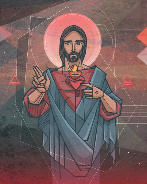Hand Drawn Vector Illustration Drawing Sacred Heart Jesu — Stock Photo, Image