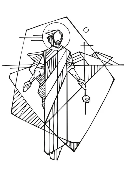Hand Drawn Vector Illustration Drawing Risen Jesus — Stock Vector