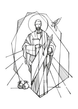 Saint Matthew 'un el çizimi vektör çizimi veya çizimi