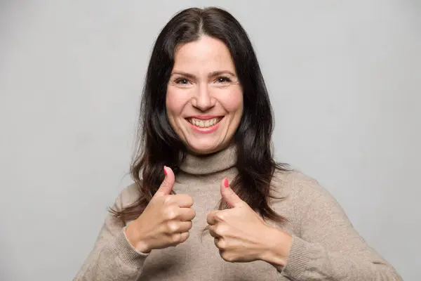 Portrait Woman Showing Thumbs Gesture Stock Picture