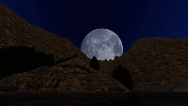 stock image Mountains at night against the background of a full moon at night