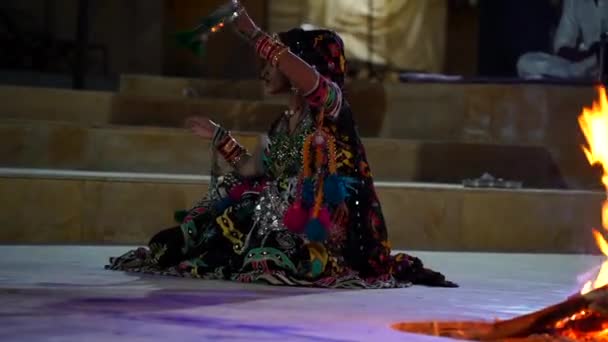 Rajasthani Müziği Halk Dansları Kültür Programı Thar Çölü Ndeki Sam — Stok video