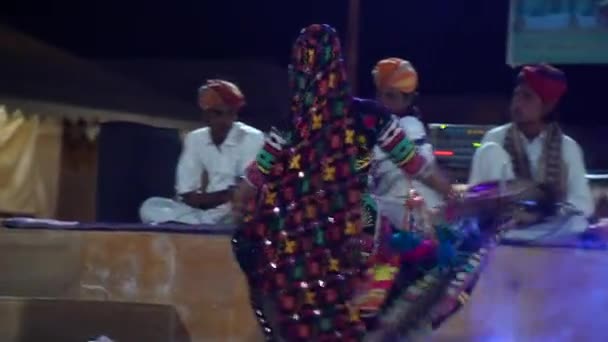 Rajasthani Muzyka Taniec Ludowy Kulturalny Program Obozie Sam Dunes Pustyni — Wideo stockowe