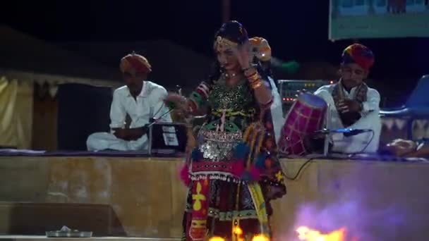 Rajasthani Muziek Volksdans Cultureel Programma Een Kamp Sam Dunes Thar — Stockvideo