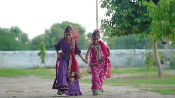 Портрет Красивої Індійської Дівчини Молода Модель Індуїстської Жінки Традиційний Костюм — стокове відео