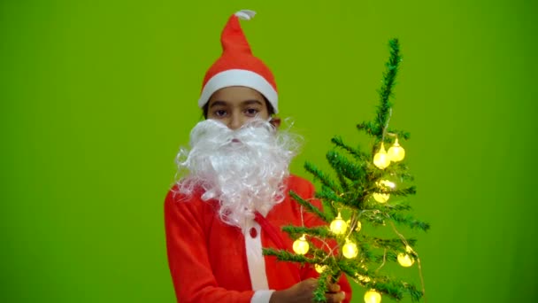 圣诞节有一棵树的亚洲女孩 — 图库视频影像