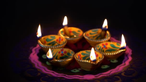 วาล โคมไฟด Diya แสงในช วงเทศกาล Diwali เทศกาลฮ ของการเฉล มฉลองแสง โคมไฟน — วีดีโอสต็อก